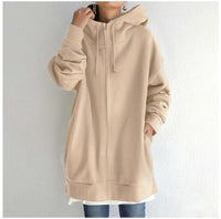 New Stylish Streetwear Long Fleece-lined Hoodie With A Zipper And Hood