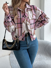 European & American Casual Plaid Faux Pocket Long Sleeve Wool Jacket