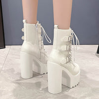 New Chunky-Heel Platform Pearl-Chain Fashionable Punk Boots