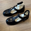 Round-toe Mid-heel T-strap Chunky-heeled Mary Jane Leather Shoes