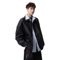 Mens Heavy Weight Retro American High-street Biker Leather Jacket For Spring