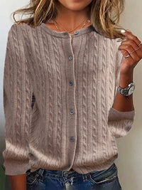 Womens Andi Fleece Crew-Neck Knitted Linen-Flower Cardigan Sweater