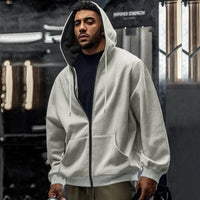 Men's Fleece-lined Loose Drawstring Hooded Zip-up Sweater