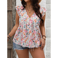 Lotus Edge Pullover Print Casual V-neck Sleeveless Short Shirt