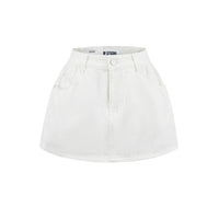 Retro Mid-low Waist Anti-exposure Denim A- Line Bubble Short Skirt