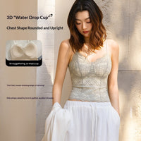 French-style Eyelash Lace Camisole For Women One-piece With Padded Cups