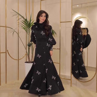 Retro Print Long-Sleeve Bow-Knot Dress