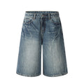 Washed Bright White Denim Five-point Pants Men's Punk