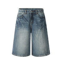Washed Bright White Denim Five-point Pants Men's Punk