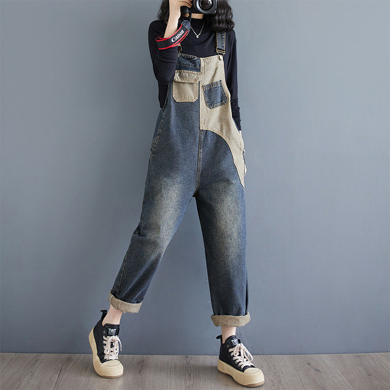 Autumn New Plus Size Loose Denim Suspender Pants