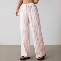 Women's Casual Striped Drawstring Elastic Waist Contrasting Color Wide Leg Pants