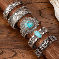 Retro Western-style Denim Turquoise Decorative Open Bracelet