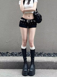 Low Waist Hip-wrapped Rivet Denim Super Short Shorts