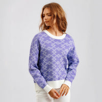 Jacquard Long-sleeved Sweater Loose Round Neck Western Style