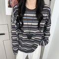 Striped Round Neck Bottoming Shirt Women's Loose T-shirt