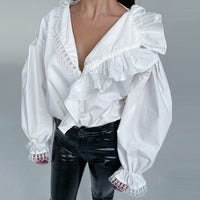 Women's Shirt Sexy Deep V-neck Long Sleeve Graceful And Fashionable