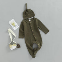 European And American Style Baby Autumn New Solid Color Jumpsuit Plus Beanie