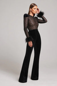 Women's Fashionable Elegant Lace Feather Sequins Bandage Jumpsuit