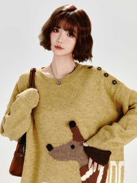 Retro Crew Neck Knitted Sweater Women's Loose Chic Top