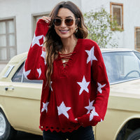 Women's Loose Drawstring Casual Five-star Brocade Sweater