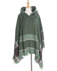 Fishbone Pattern Ladies Hooded Shawl Pullover Cloak