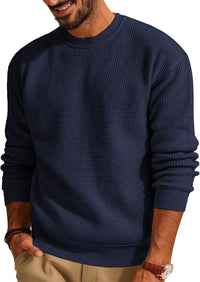 Waffle Round Neck Sweater Pullover Knitted Men's Casual Top