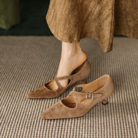 Womens Elegant Mid-heel Stiletto-pointed-toe Low-cut Mary Jane Shoes