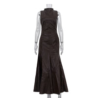 Stylish High-waisted Maxi Dress With Stand-up Collar