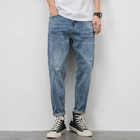 Light-colored Jeans Men's Loose Straight Ripped Leisure Tapered Stretch