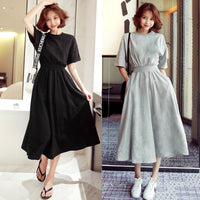 Slimming Defined Waist High-Waisted Round Neck Long Dress