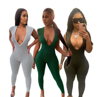 Women's Snake Deep V Neck Sleeveless Slim Jumpsuit