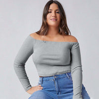 Simple Style Off-shoulder Slim-fit Long-sleeve Top For Autumn And Winter