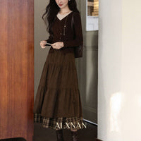 Thickened Japanese-style High-waisted Slimming Bow A-line Long Skirt