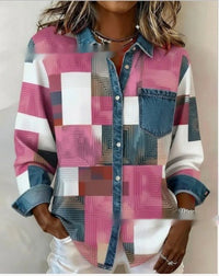 Valentines Day-themed Patterned Long-sleeve Womens Lapel Shirt