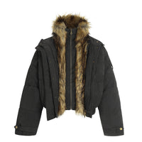 Men's Zhu Shan Diao PU Leather Jacket Puffer Jacket Fur-collar Coat Faux Two-piece Cotton