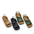 Soft-leather Square-toe Flat-heeled Womens Open-toe Roman-style All-match Beach Sandals For Outdoor Wear