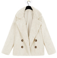 Autumn And Winter Women's Plush Button Lapels Pocket Coat Shirt