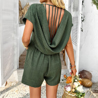 Casual Solid Color Sexy Hollow-Out Short-Sleeve Jumpsuit