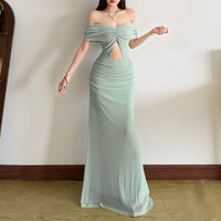 Strapless Slim Fit Crop Top Cutout Off Shoulder Dress Womens Style