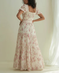 Floral Smocked Bodice Puff Sleeve Maxi Dress