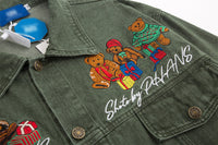 Washed Denim Coat Cartoon Animal Bear Embroidery