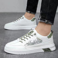 Men's Trendy All-match Low Top Casual Leather Soft Bottom White Shoes Sports Board Shoes Trendy