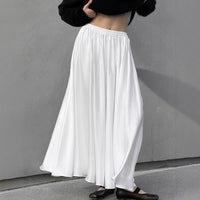 White Satin Draped High-waisted Midi Skirt