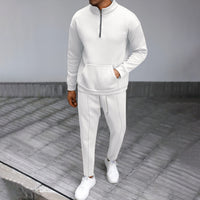 Turtleneck Half Zip Pocket Long Sleeve Sweater Trousers Casual Suit