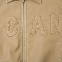 Letter Embroidery Pu Leather Coat Men