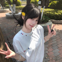 High-street Colorful Embroidered Off-shoulder T-shirt