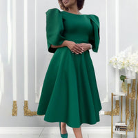 Womens Round-Neck High-Waist Full-Skirted Evening Dress