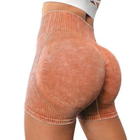 Frosted Washed Seamless High Waist Hip Lifting Yoga Shorts