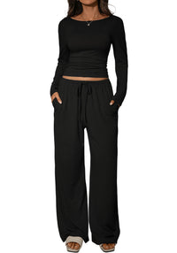 Womens Slim-Fit Long-Sleeve Wide-Leg Pants Suit