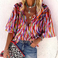 Creative Shading Pattern 3D Printing Home Leisure Short Sleeve V-neck Shirt Women